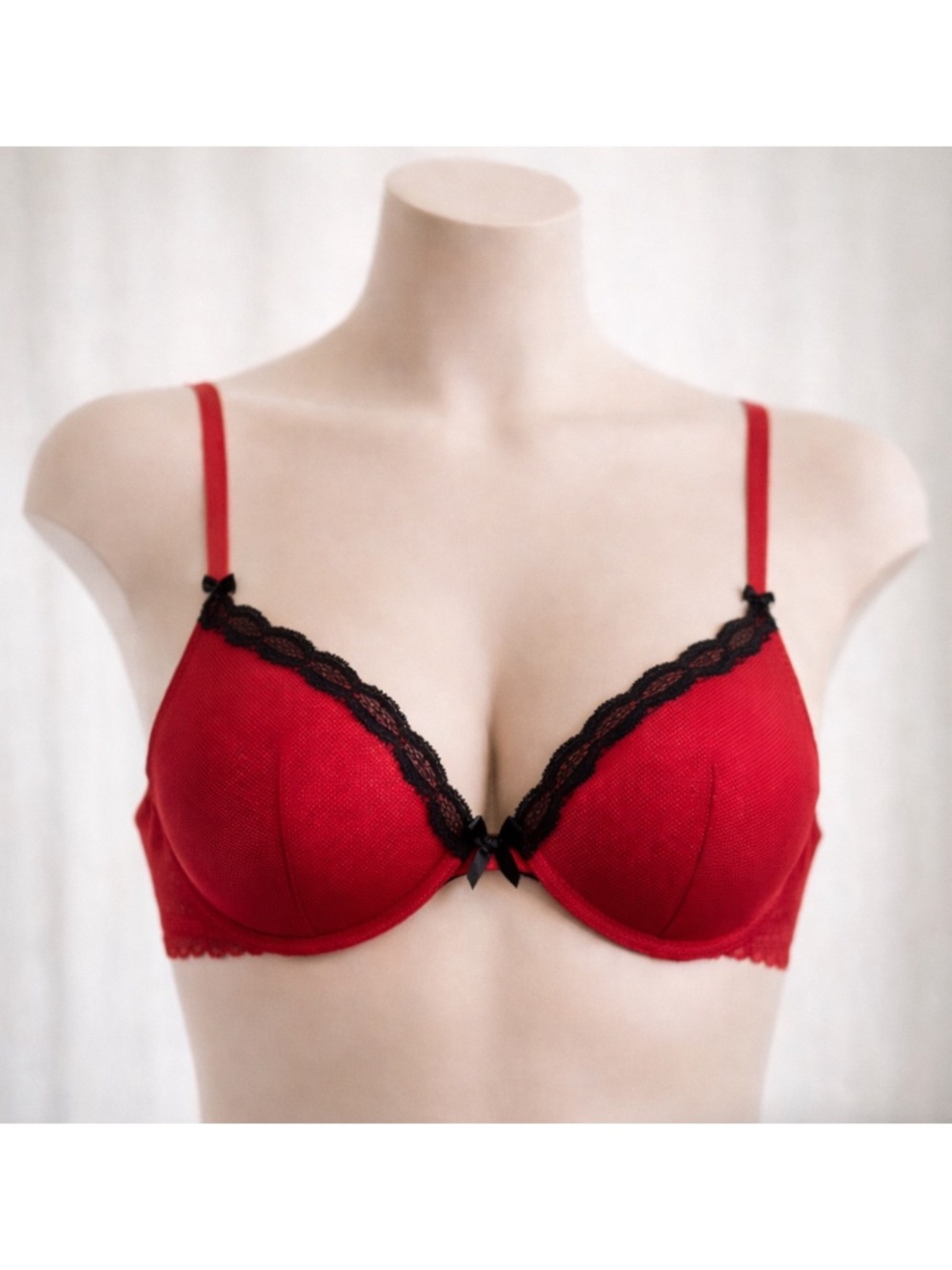 Cosabella Coquette Push Up Bra Red Mesh Black Lace Women’s 34B